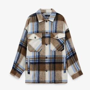 Zara Brown and Blue Plaid Button Down Jacket